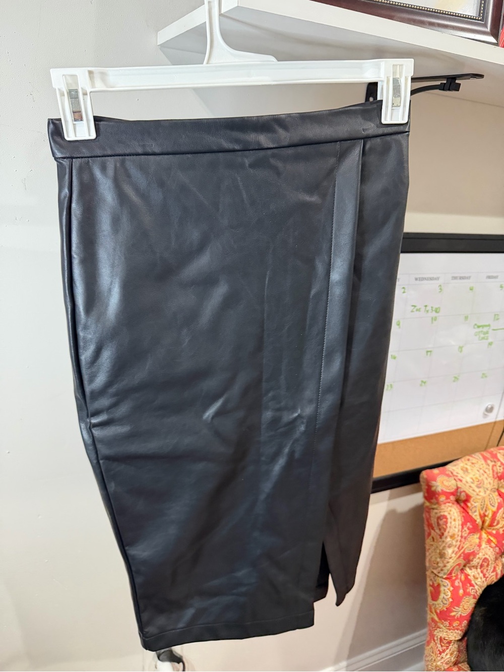 Black Faux Leather Pencil Skirt - Women's Sleek Midi